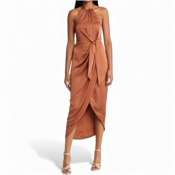 Elegant Brown Halter Dress